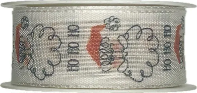 Vánoční stuha bavlněná Ho Ho Ho bílá 25mm x 2m (12,-Kč/m)