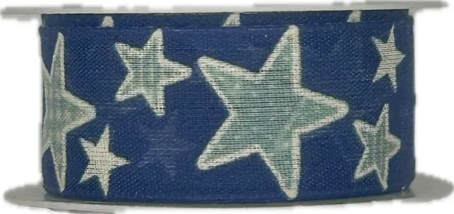 Stuha vánoční bavlněná BLUE STARS modrá 25mm x 2m (8,-Kč/m)