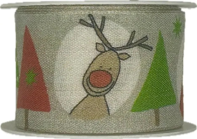 Vánoční stuha bavlněná Sob a Santa 40mm x 2m