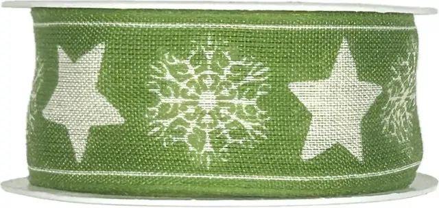 Vánoční stuha bavlněná STAR světle zelená 25mm x 2m