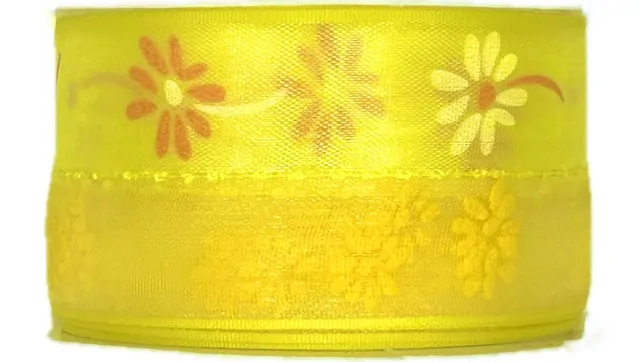 Stuha organzová FLOWER SEA žlutá 40mm x 2m (15,-Kč/m)
