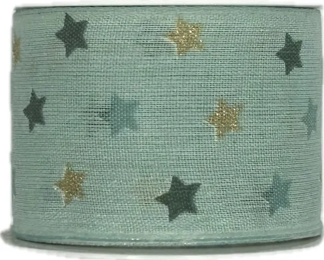 Stuha vánoční bavlněná LIGHT SPOTS mint 40mm x 2m (13,-Kč/m)