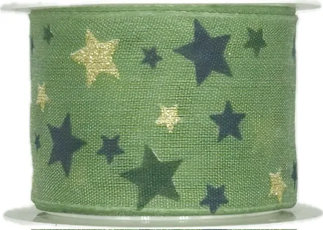 Stuha vánoční bavlněná LIGHT SPOTS tmavě zelená 40mm x 2m (13,-Kč/m)