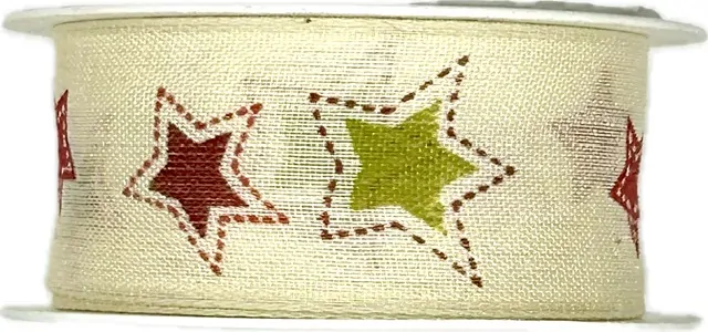 Stuha vánoční bavlněná HAPPY STARS krémová 25mm x 2m (10,-Kč/m)