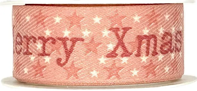 Vánoční stuha X-MAS STARS pastelově růžová 25mm x 2m (5,-Kč/m)