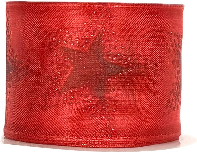 Vánoční stuha organzová ORGANDY STARDUST RED červená 40mm x 2m (14,-Kč/m) 