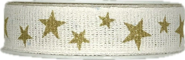 Vánoční stuha bavlněná STAR LIGHT bílá 15mm x 3,5m (6,- Kč/m)
