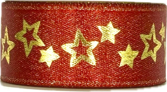 Stuha vánoční saténová GLAMOUR STARS RED červená 25mm x 2m (12,-Kč/m)