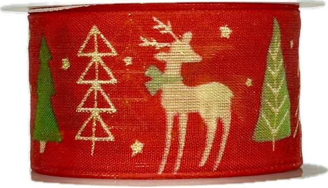 Vánoční bavlněná stuha WINTER FOREST DEER RED červená 40mm x 2m (14,-Kč/m)