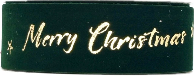 Stuha vánoční sametová VELUTTO MERRY CHRISTMAS GREEN zelená 25mm x 3m (10,-Kč/m)