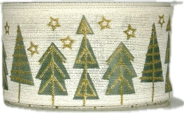 Vánoční stuha CHRISTMAS TREES bílá 40mm x 3m (12,-Kč/m)