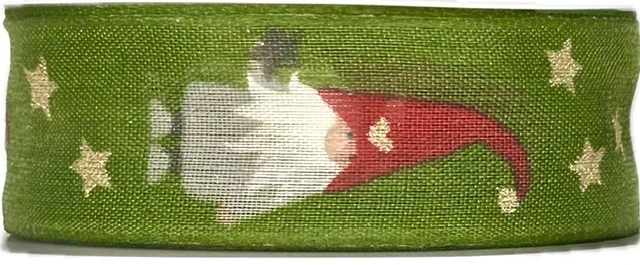 Stuha vánoční bavlněná CHRISTMAS ELF GREEN zelená 25mm x 2m (10,-Kč/m)