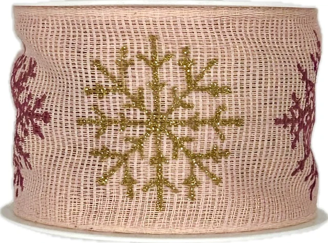 Vánoční bavlněná stuha SNOW ELEGANCE PINK 40mm x 2m (15,-Kč/m)