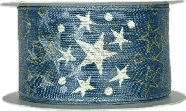 Stuha vánoční organzová SKY STAR BLUE modrá 40mm x 2m (15,-Kč/m)