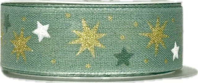 Vánoční stuha CHRISTMAS SWING GREEN pastelově zelená 25mm x 2m (11,-Kč/m)