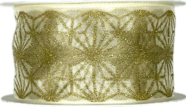 Vánoční stuha organzová Organdy Gala Premium – Golden Shine  krémová 40mm x 2m (16,- Kč/m)