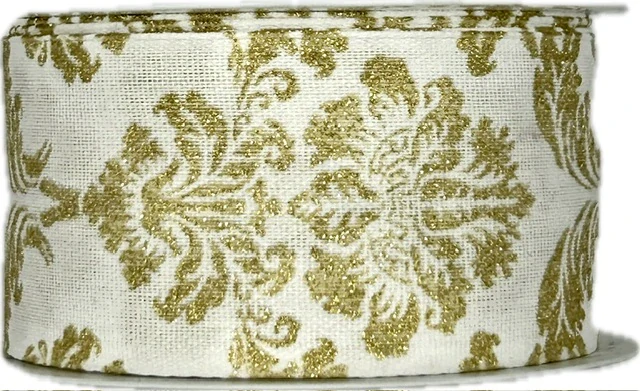 Vánoční stuha ROYAL NIGHT WHITE bílá 40mm x 3m (12,-Kč/m)