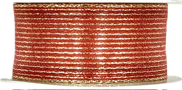 Organzová stuha ORGANDY LINES RED červená 25mm x 2m (13,-Kč/m)