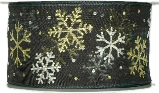 Stuha vánoční ICE STAR BLACK černá 40mm x 3m (13,-Kč/m)