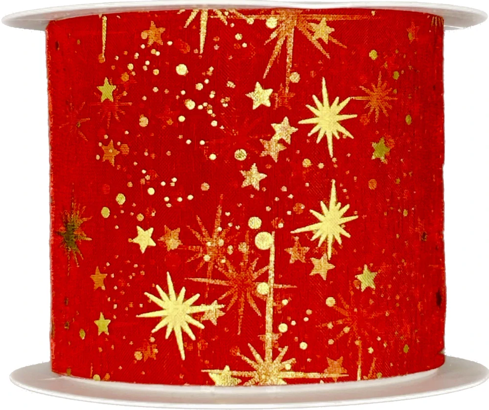 Stuha vánoční organzová ORGANDY STARS červená 60mm x 3m (13,-Kč/m)