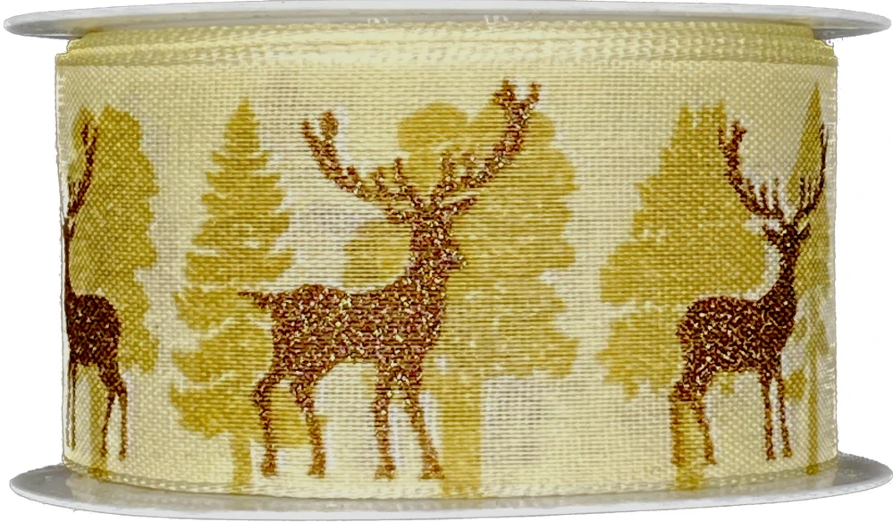 Vánoční bavlněná stuha CHRISTMAS DEER CREAM 40mm x 2m (14,-Kč/m)