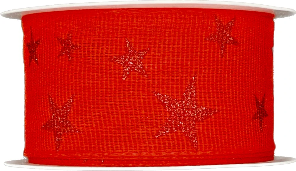 Vánoční bavlněná stuha STAR LIGHT RED 40mm x 2m (14,-Kč/m)