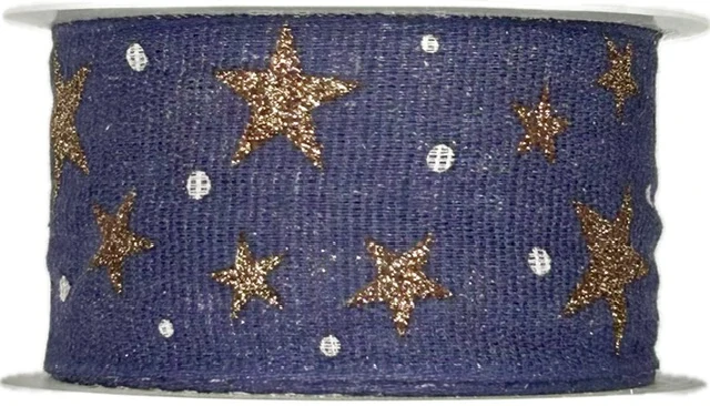 Vánoční bavlněná stuha STAR LIGHT DARK BLUE 40mm x 2m (14,-Kč/m)