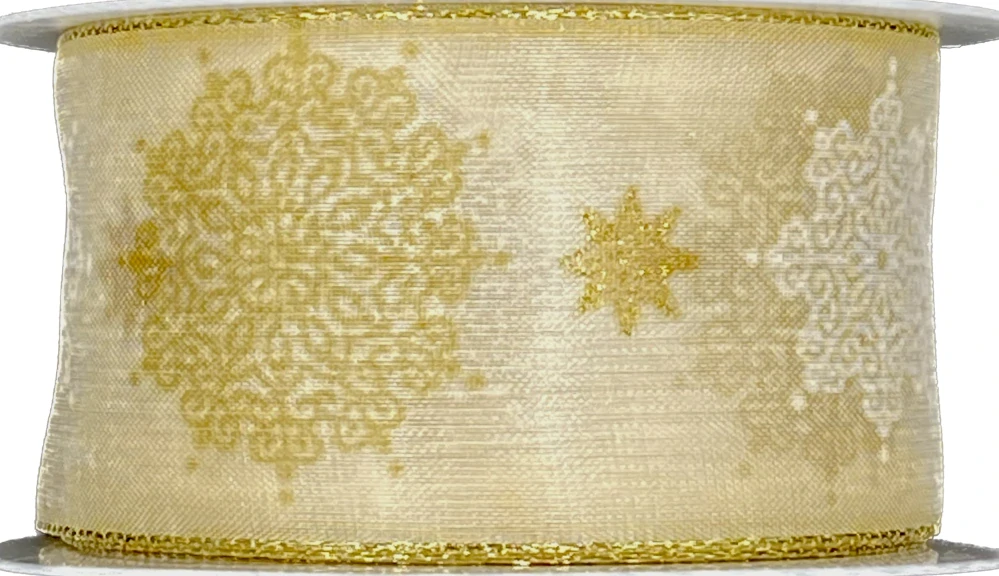 Vánoční stuha Winter Elegance – Cream Gold 40mm x m (16,-Kč/m)