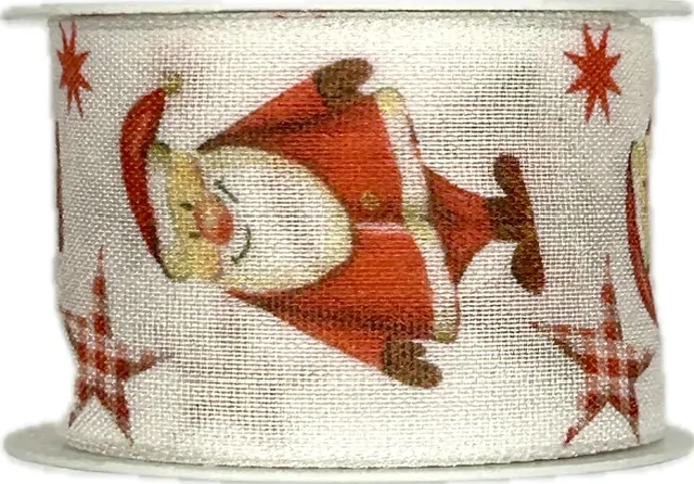 Stuha vánoční HAPPY SANTA bílá 40mm x 2m (13,-Kč/m)