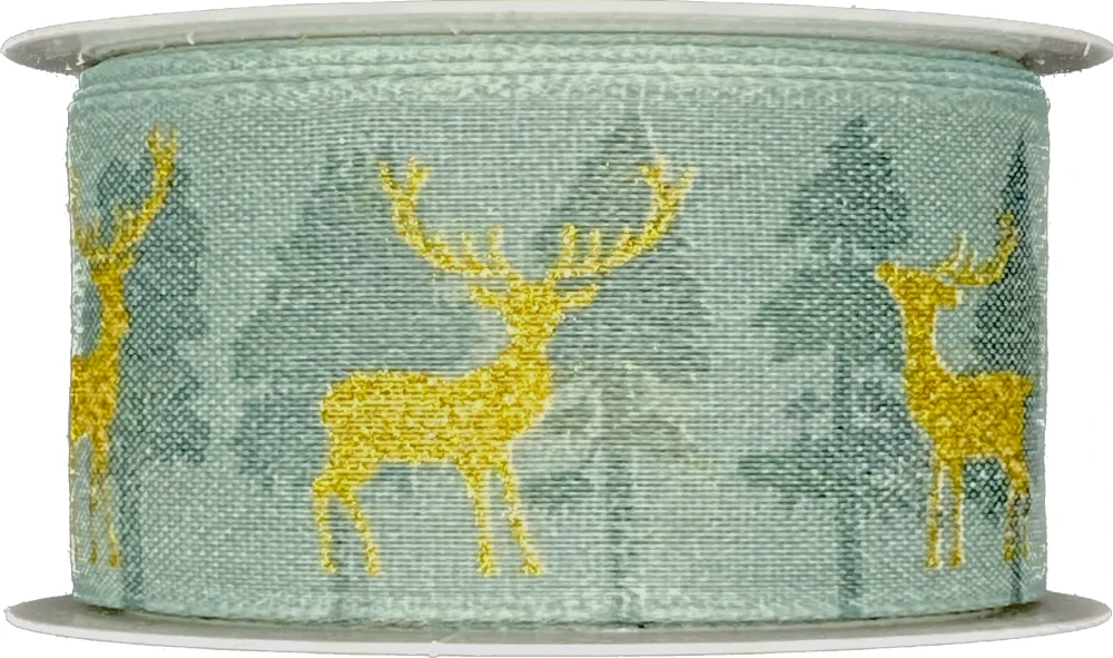 Vánoční bavlněná stuha CHRISTMAS DEER MINT 40mm x 2m (14,-Kč/m)