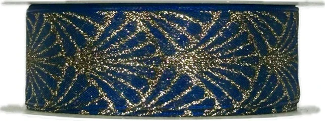 Stuha vánoční organzová GLAMOUR FESTIVAL NAVY BLUE 25mm x 2m (13,-Kč/m)