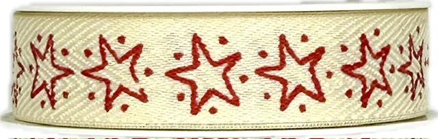 Vánoční stuha HVĚZDY ČERVENÉ 15mm x 3,5m (3,40Kč/m)