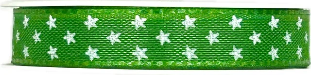 Vánoční stuha taftová MINI STARS GREEN zelená 10mm x 4m (5,-Kč/m)