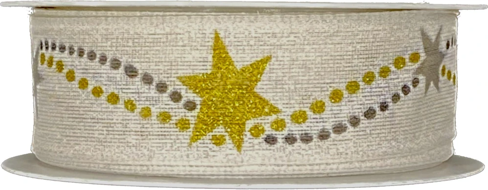 Stuha vánoční GALAXIE WHITE bílá 25mm x 3m (9,-Kč/m)