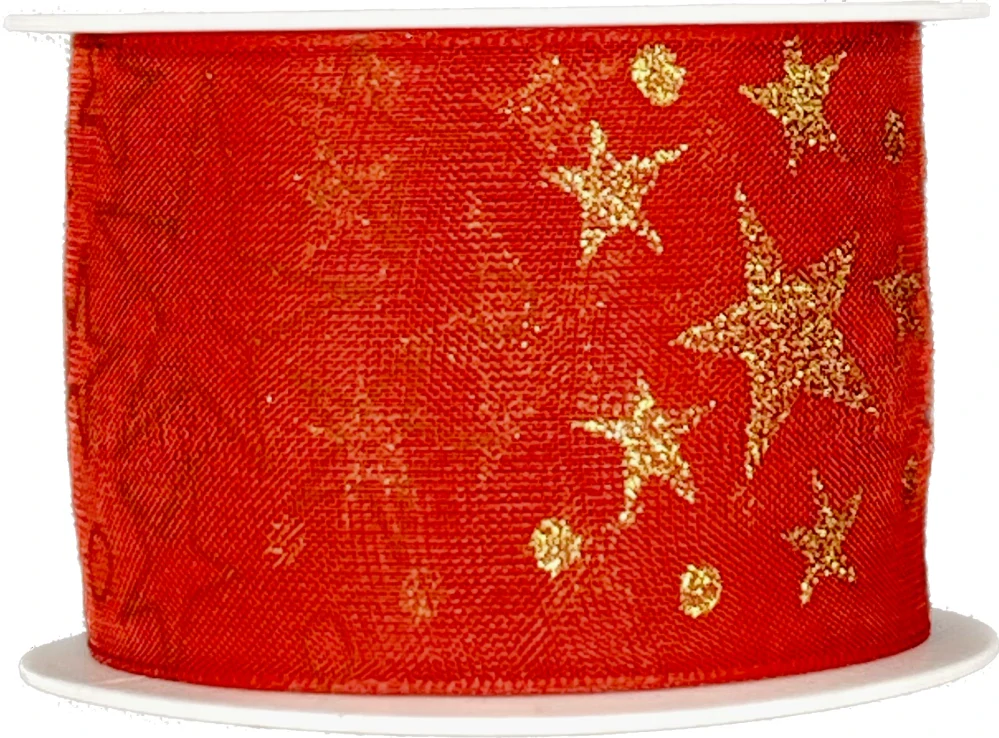 Stuha vánoční organzová SKY STAR RED červená 40mm x 2m (15,-Kč/m)