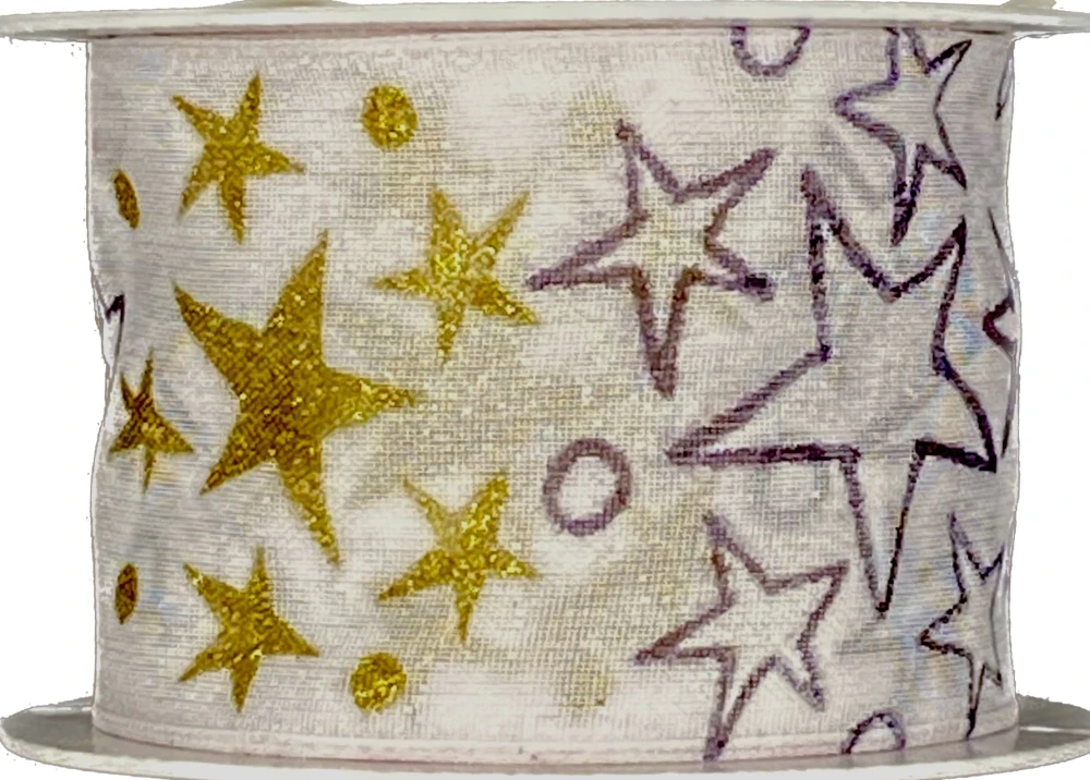 Stuha vánoční organzová SKY STAR WHITE bílá 40mm x 2m (15,-Kč/m)