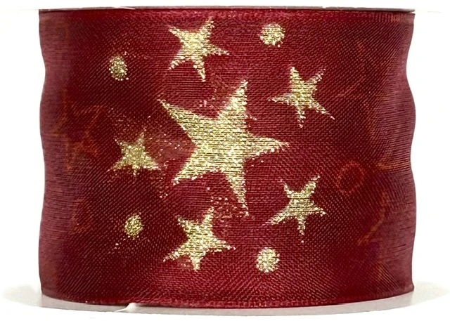 Stuha vánoční organzová SKY STAR CARDINAL bordó 40mm x 2m (15,-Kč/m)