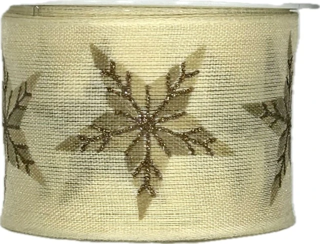 Vánoční stuha NATURAL STAR CREAM krémová 40mm x 2m (13,-Kč/m)