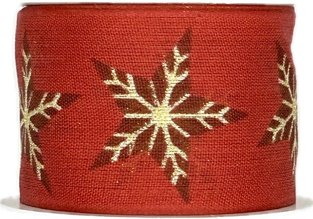 Vánoční stuha NATURAL STAR RED červená 40mm x 2m (13,-Kč/m)