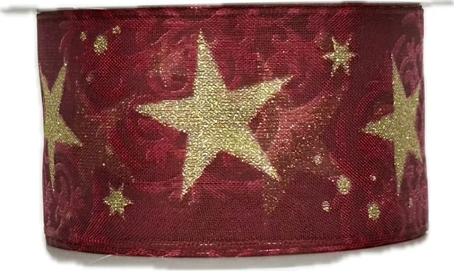 Vánoční stuha organzová ORGANDY GLITTER STAR bordó 40mm x 2m (16,- Kč/m) Premium