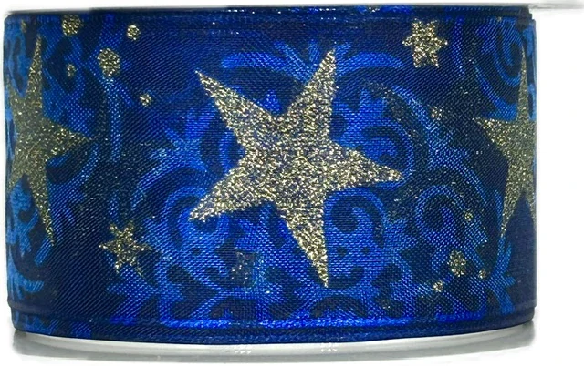 Vánoční stuha organzová ORGANDY GLITTER STAR BLUE modrá 40mm x 2m (16,- Kč/m) Premium