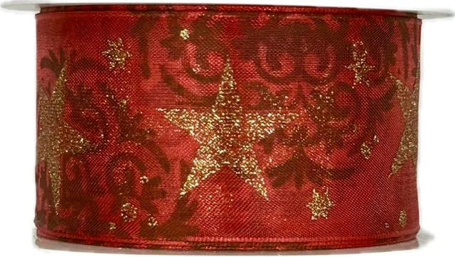 Vánoční stuha organzová ORGANDY GLITTER STAR RED červená 40mm x 2m (16,- Kč/m) Premium
