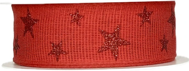 Vánoční bavlněná stuha STAR LIGHT RED 25mm x 2m (13,-Kč/m)