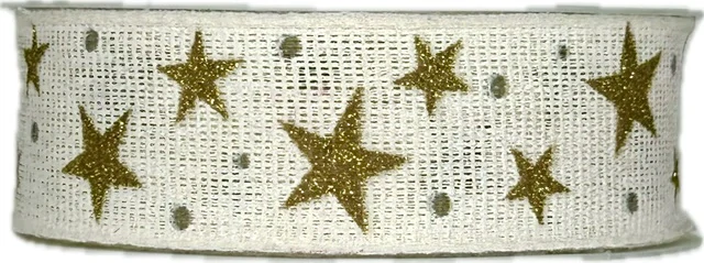 Vánoční bavlněná stuha STAR LIGHT WHITE bílá 25mm x 2m (13,-Kč/m)