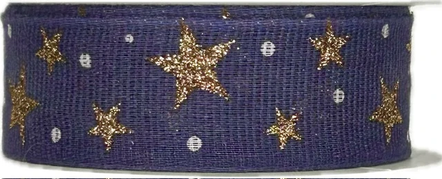 Vánoční bavlněná stuha STAR LIGHT DARK BLUE 25mm x 2m (13,-Kč/m)