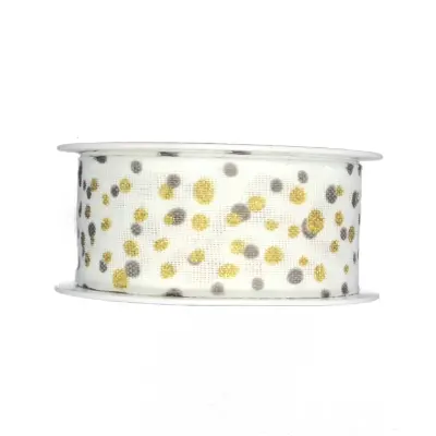 Stuha vánoční STARDUST WHITE bílá 25mm x 2m (12,-Kč/m)