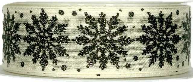 Vánoční stuha SNOWPEARL BLACK 25mm x 3,5m (10,-Kč/m)