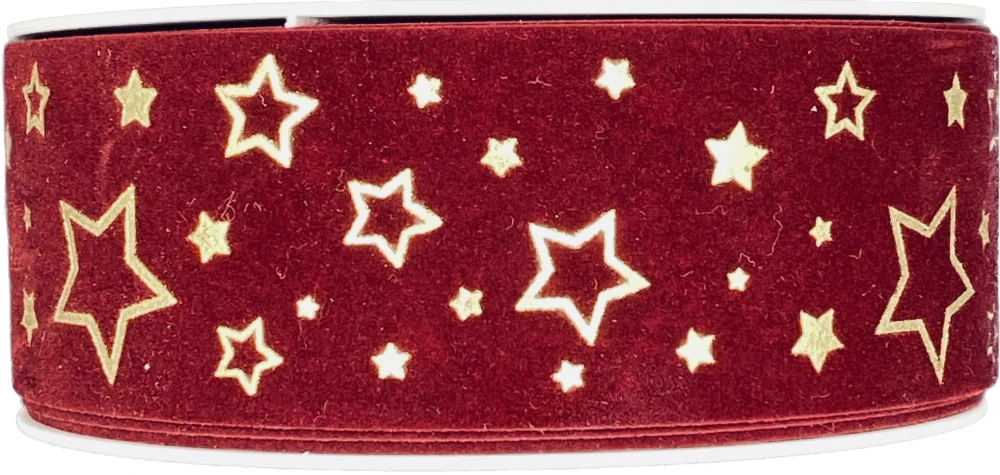Vánoční stuha sametová VELUTTO STARS CARDINAL bordó 40mm x 20m (10,-Kč/m)
