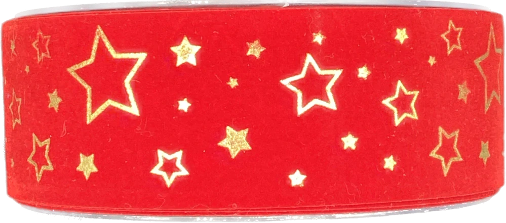 Vánoční stuha sametová VELUTTO STARS RED červená 40mm x 20m (10,-Kč/m)