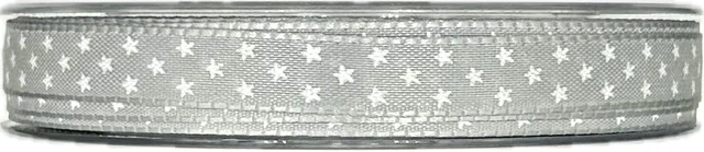 Vánoční stuha MINI STARS SILVER pastelově šedá 15mm x 25m (5,-Kč/m)